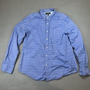 American Eagle Athletic Fit Long Sleeve Button Up Pocket Shirt Stripe Blue L